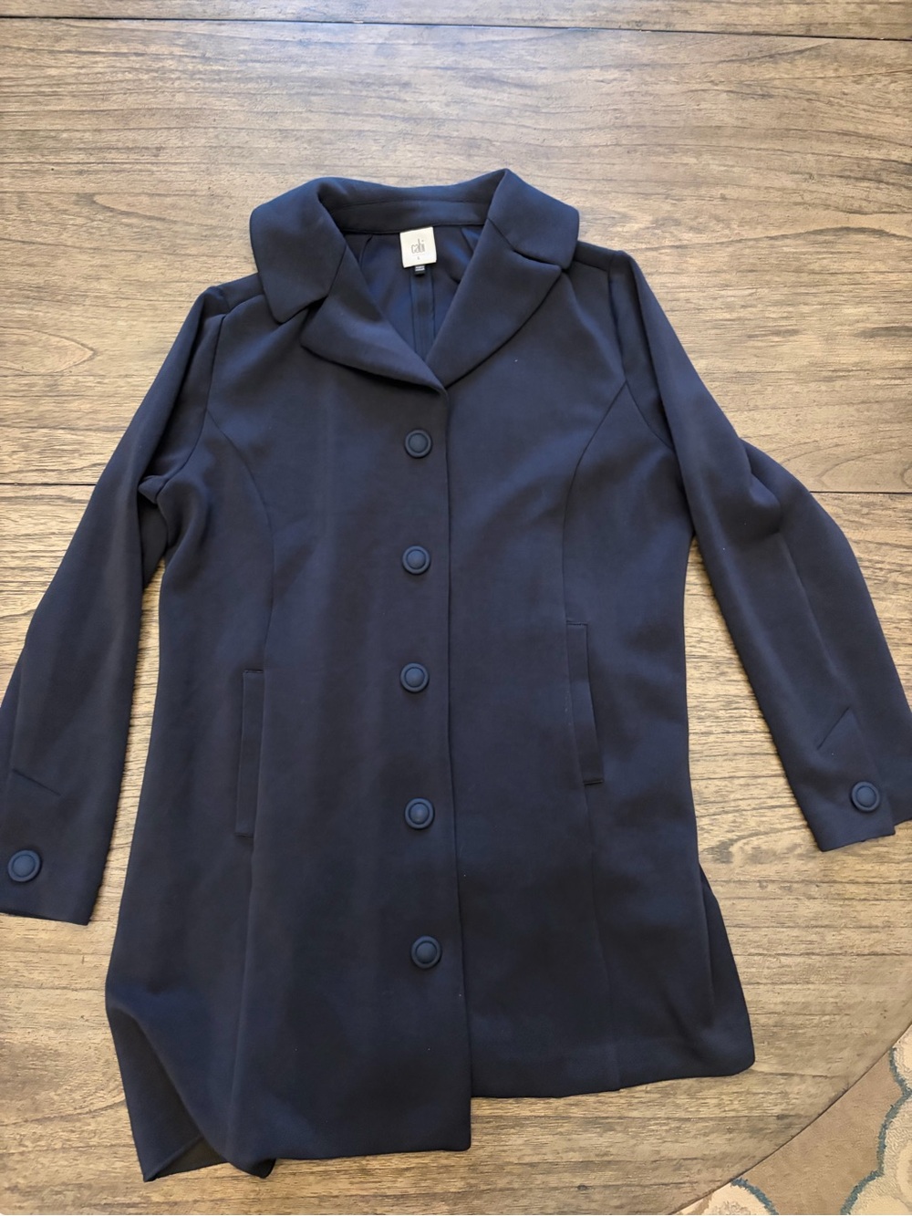 Cabi Dark Navy Single-Breasted Pea Coat with Covered Buttons